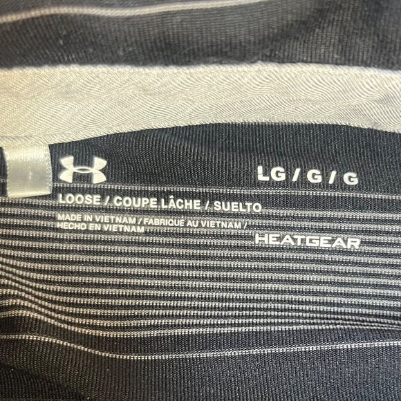 Under Armour Golf Polo Shirt Mens Large Black Gray Striped Loose Fit HeatGear - Picture 6 of 6